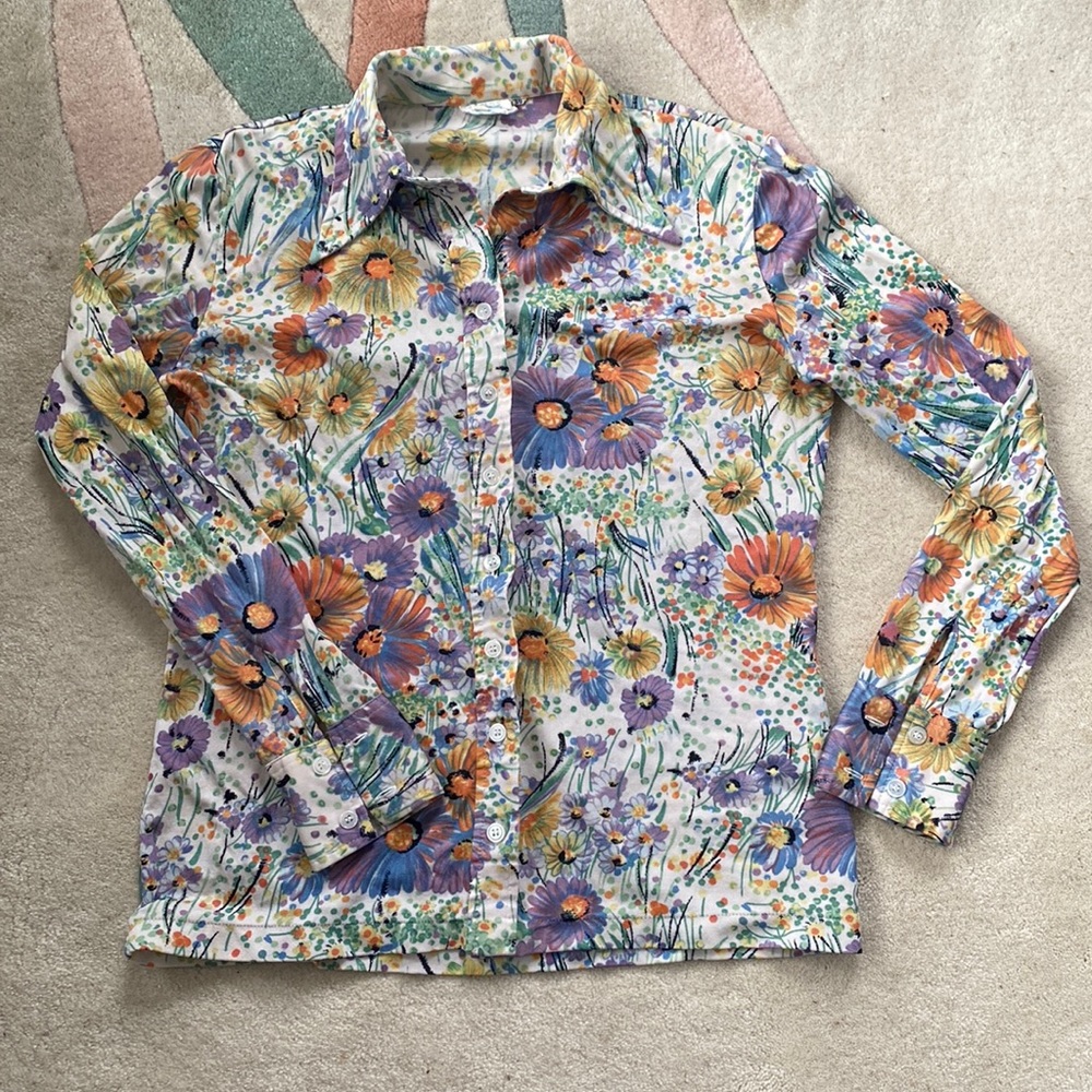 Vintage Nylon Flower Button-Up